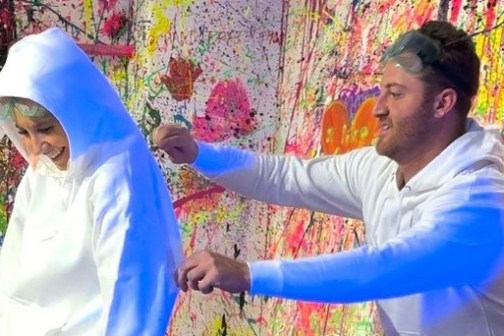 a person in a blue shirt